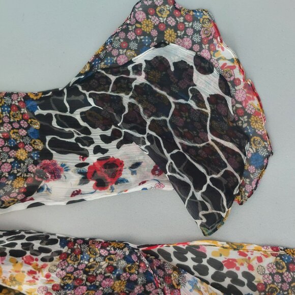 Vintage Y2K Top Medium Sheer Flowy Romeo Juliet Couture Multi Print Silky Sequin - Picture 10 of 16